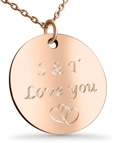 Hanessa Personalisierte Kette mit Gravur Edelstahl 47 cm mit Anhänger rund - Personalisierte Halskette für Männer und Frauen - Personalisierter Schmuck Damen Herren