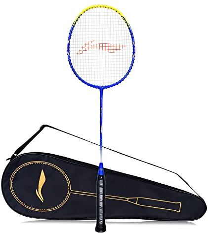 Li-Ning G-Force Superlite 3600 kolfiber strängad badmintonracket med gratis heltäckande skydd (blå/gul)