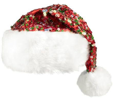 Boland 13449 - Weihnachtsmütze Sparkling, Zipfelmütze mit Plüsch und Pailletten, Nikolaus, Santa Claus, Weihnachten, Winter, Mütze, Kostüm, Karneval, Mottoparty