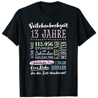 Veilchenhochzeit 13 Jahre Hochzeit Geschenke Mann Frau T-Shirt