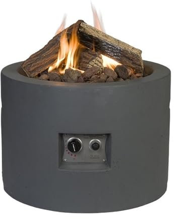 Happy Cocooning Feuertisch Rund Gartenkamin mit Gas, Farbe:Anthrazit/Grau