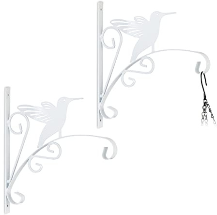 Relaxdays Blumenampel Halterung, 2er Set, Vogel, Wandmontage, weiß | HBT: 30x29,5x2 cm, Ampelhaken außen u. innen, Eisen
