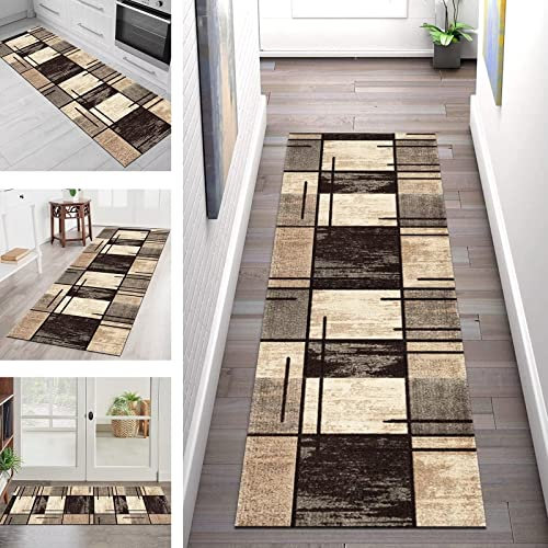 Teppichmatte Korridor Teppich Flur Läufer Braun Küche rutschfest Lang Teppichläufer 80X350CM Küchenläufer Waschbar Anti-Rutsch, Tepiche für Wohnzimmer Schlafzimmer Esszimmer Küchenteppich Meterware