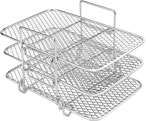 Kuphy Air Fryer Rack for Ninja Multi-Layer Double Basket 3 Stackable Dehydrator Racks Accessories Stainless Steel Grilling Toast Cooking Oven Microwave(Small tripod)
