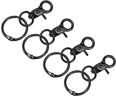 sourcing map Giratorio Cierres Cordón Seguridad Gancho con Encuadernación Anillos, 44mm Colorido Langosta Pinza Cierre para Llaves Organización, Bricolaje Artesanía, Negro, 4uds