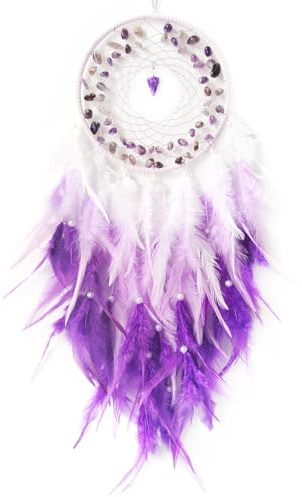 Donko Purple Dream Catcher Wall Decor Feather Dream Catchers with Crystal Pendant Handmade Dreamcatcher Wall Hanging Ornament for Bedroom Living Room Home Decor
