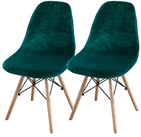 2 Piezas Fundas para Sillas de Comedor, Velvet Sin Brazo Ajustables Lavables Protectoras de Sillas Funda de Silla Cocina Fundas Sillas de Comedor ExtraíBles y Lavables（Verde Oscuro）