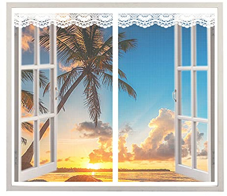 Magnetic Fly Screen Window 60cm x 115cm White Anti Mosquito Mesh Fly Curtain, Shuts Automatically, Magnetic Mosquito Net with Magnetic Stripe, for All Kinds of Window/Door
