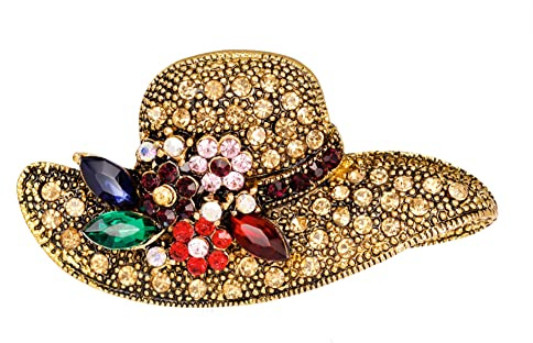Yurosiay Damen Gold Strass Brosche Vintage Legierung Sonnenhut Broschen Handgemachte Bunt Blumen Kristall Brosche Anstecknadel Strass Hut Brosche Schmuck Brosche für Kleider Schal Blazer