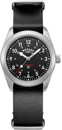 Rotary Herren Quartz Armbanduhr, 37.00mm GehäusegröÃŸe mit schwarz analog Zifferblatt und schwarz Lederarmband Armband GS05535/19