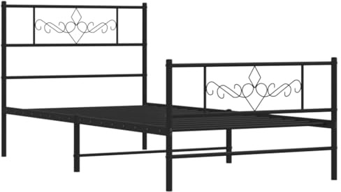 vidaXL Bettgestell, Bettrahmen mit Kopfteil Fußteil, Metallbett Bett mit Lattenrost, Einzelbett Gästebett Schlafzimmer, Metall Schwarz 80x200cm