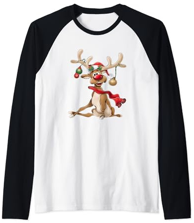 Weihnachts Tshirt Damen Geschenke für Ihn lustiges Rentier Raglan