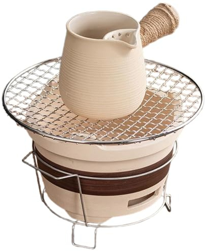 WOTEG Barbecue au charbon de bois, poêle à charbon de bois, réchaud à thé pour les randonnées en plein air, les voyages, les pique-niques, les barbecues, le barbecue au charbon de bois, bouilloire à