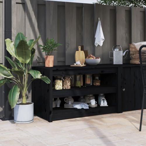 Gecheer Mobile da Cucina da Esterno,Armadietto da Cucina per Esterni,Credenza Cucina,Mobiletto Basso,Cucine per Esterni Nero 106x55x64 cm Legno Massello di Pino