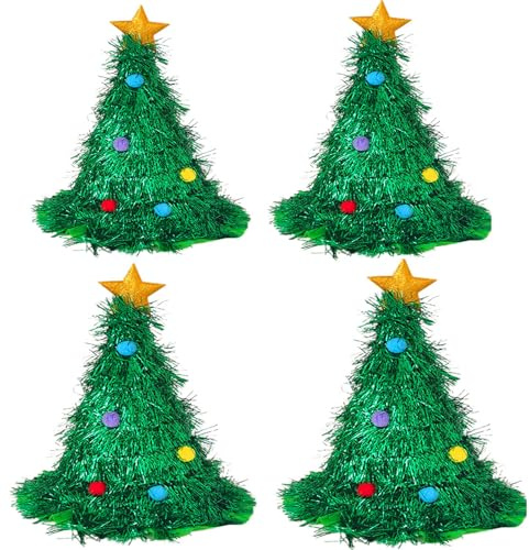 Fenhua Hut Weihnachtsbaum Für Damen Und Herren, Hat Tree, Weihnachtsfeier, Grüner Filzhut Mit Goldenem Stern Und Girlanden Dekoration, Weihnachten, Karneval, Mottoparty, Dekoration
