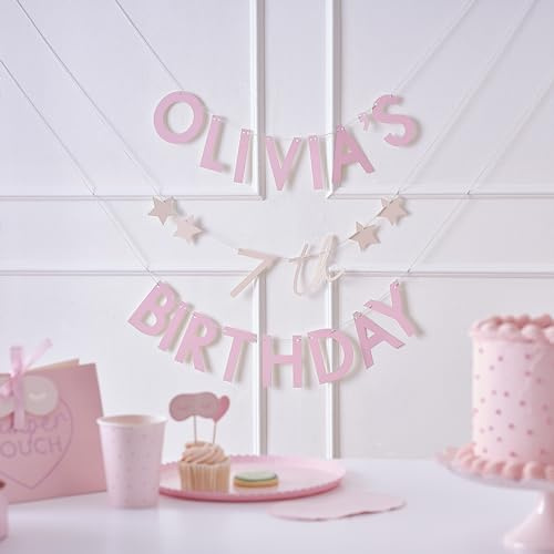 Ginger Ray Banderines Personalizables con Nombre y Edad, Color Rosa, 2 m