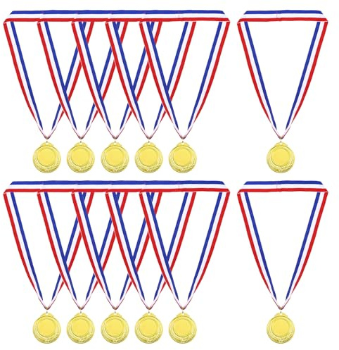 PATIKIL Goldene Auszeichnung Medaillen, 12 Stück Leere Stil Gewinner Medaillen mit Halsband Metall Medaillen Preise für Wettbewerbe, Partydekorationen, Goldene