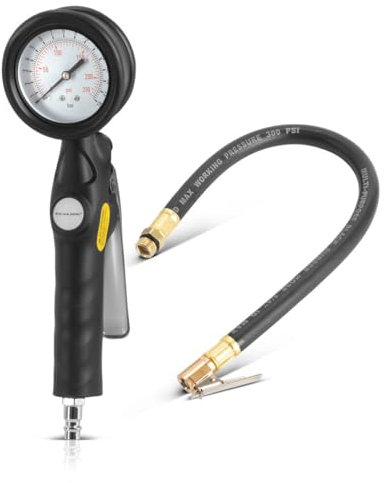 STAHLWERK Druckluft-Reifenfüllpistole DRA-162 ST | Druckluft Reifenfüller mit Manometer Messbereich | 2-in-1 Reifendruckprüfer für PKW, LKW, Motorrad, Fahrrad | Messbereich 0 bis 16 Bar/ 0 bis 230 PSI