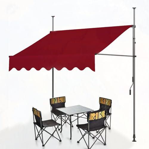GMBAYUE Klemmmarkise, Markise Balkon Ohne Bohren, Markise Wasserdicht, Verstellbares Wasserdichtes Vordach, Sonnenmarkise für Pavillon, Garten, Restaurant, Café(Color:Red,Size:300cm)