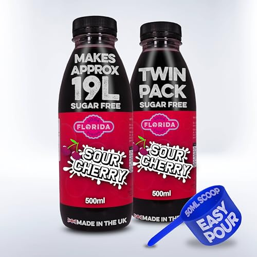 Florida Syrups Flavours Compatible with Sodastream Machines - Soda Drink Flavourings 500 ml (Pack of 2) (500 ml (Pack of 2), Sour Cherry Sugar Free)