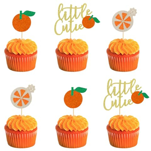 Arthsdite 24pcs Little Cutie Baby Shower Decorations Orange Cupcake Toppers Cutie Cupcake Picks Clementine Themed Party Favor Birthday Supplies