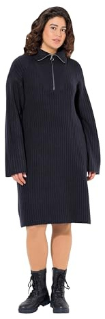 Ulla Popken Womenswear Plus Size Curvy Ribbed Knit Long Sleeve Troyer Collar Dress Marine 50+ 831589130