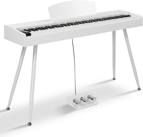 LALAHO 88Key Keyboard Piano Weighted Action Electronic Keyboard Piano-White | 3-Pedal Unit, Stereo Headphones, Double Bluetooth, Split/Touch/Transpose Control Functions, Full Equipment for beginners