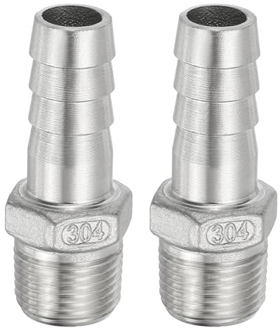 PATIKIL 304 Stainless Steel Barb Hose Fitting, 2 Pack 1/2 Hose Barb x 3/8 NPT Thread, Pipe Connector Adapter Quick Fittings for Bore Air Water Connecting