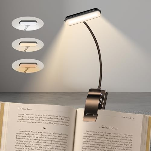 Leselampe Buch Klemme, USB Wiederaufladbare Buchlampe mit 9 LEDs, 3 Farbtemperatur Modi, Stufenlose Helligkeit Klemmlampe, 360° Flexibel Klemmleuchte für Nachtlesen ins Bett, Leselicht für Kinder