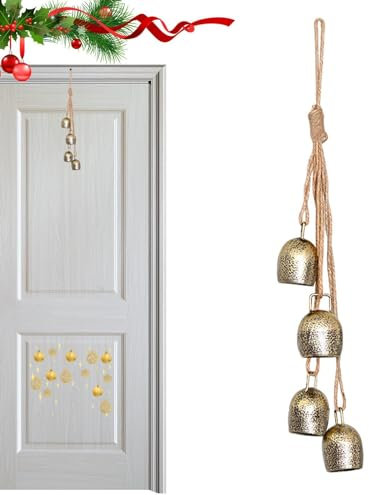 Kuhglocke mit Schnur, Weihnachtskuhglocken - Seil Kuhglocke Schnur Weihnachtswand - Lucky Harmony Kuhglocken am Seil, Retro-kreativer Haustier-Türklingel-Anhänger zur Dekoration der Bauernhaus-Tür, Fl