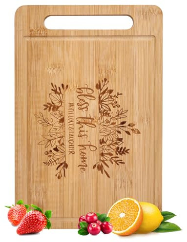 GOORFAC Graviertes Bambus Schneidebrett einzugsgeschenke wohnung,Holzbrett Küche mit Safttrog,100% natürlicher Bambus einweihungsgeschenk wohnung,30cm x 20cm-schneidebrett bambus