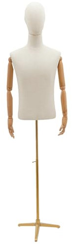 Schneiderpuppe, Leinenbezug stoffbezogenen Oberkörper und Kopf, Einstellbare Höhe, männliche Schaufensterpuppe (Leinen+Gold, 134.62-193.04cm)