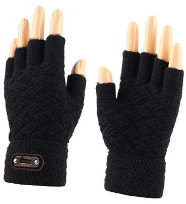 VALICLUD Strickhandschuhe Für Herren Winddicht Und Warm Mit Touchscreen-funktion Für Winter Und Outdoor-aktivitäten Halbfinger-design Schwarz