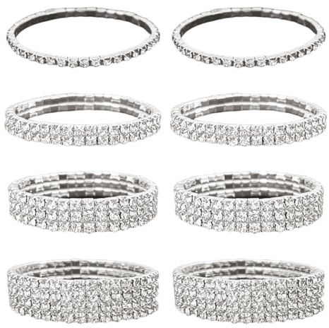 8 st diamantset armband, dekorativt armband, glänsande armband för kvinnor, mode och enkelt armband
