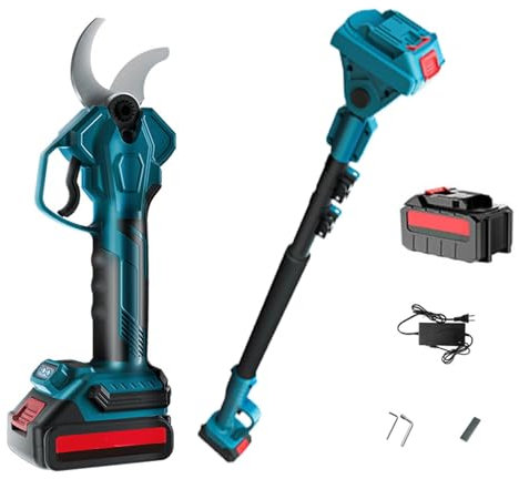 Forbici da potatura professionali, cesoie elettriche per potatura, cesoie da potatura a batteria da 21 V, resistenti, con batterie da 3 AH e caricabatterie, asta telescopica estesa da 8,2 piedi