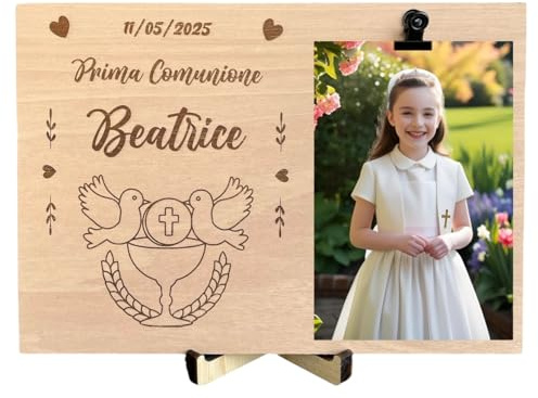 Store and Design Portafoto personalizzato comunione, Portafoto in legno da tavolo, idea regalo comunione bambino, cornice comunione con molletta per appendere foto
