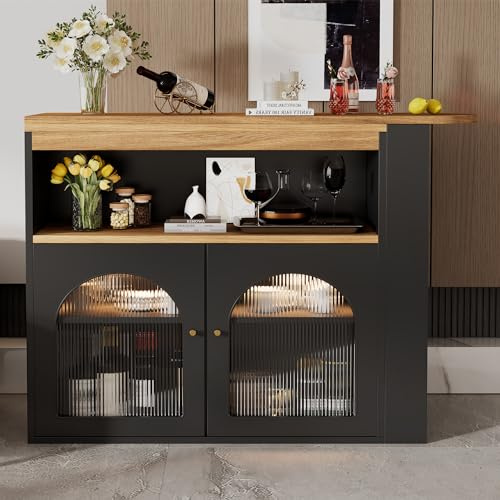 Lcoho 138-193X39X105CM Moderner ausziehbarer Bartisch,Ausziehbarer Esstisch mit Stauraum, Stehtisch Bistrotisch, drehbar, für Esszimmer,Mit 1m langem LED Lichtstreifen,Weiß (Schwarz)