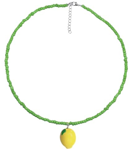 SLXLYH Colorido collar de cuentas de arroz con colgante de fruta, longitud ajustable, cadena para el cuello, joyería de moda para fiestas (limón), See dimensional drawing, Resina