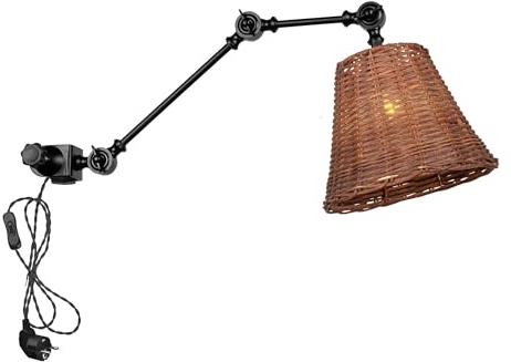FSLiving Industrial Klemmleuchte mit 2,5 Schalterkabel,Einstellbar Clip auf Schreibtisch Leselampe,Dimmbar Clamp Nachttischlampe mit Flexarm für Schreibtisch Nachttisch Regal-braun BD3086-DZ497