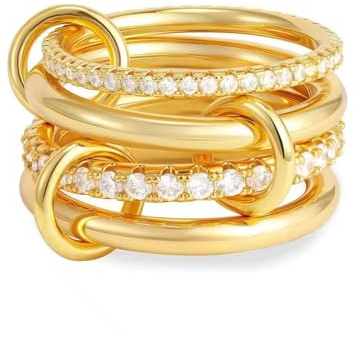 VCCKNB JEWELRY Anelli impilabili in oro e argento per donna, anelli multi-link collegati, anello dell'eternità massiccio ad incastro, cz, anello con fascia collegata