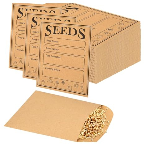 MotiveTech 50 Pack Seed Storage Envelopes for Vegetable Plants and Garden Seeds, Without Binder