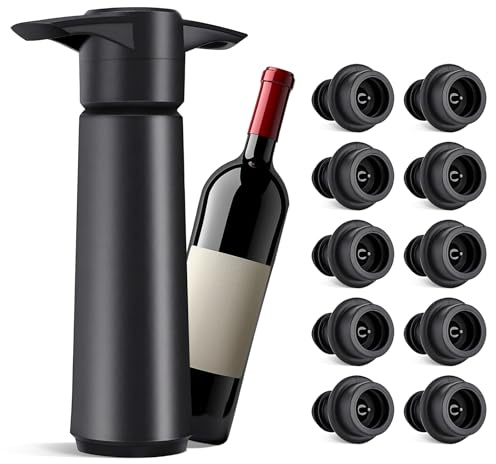 TPTGIAR Wine Saver Vacuum Pump with 10 Vacuum Wine Bottle Stoppers, Reusable Bottle Stopper & Preserver for Keeping Fresh for Beer Champagne Sparkling