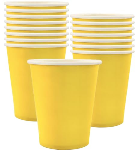 MOMAHUA 16P Party Cups,Yellow Paper Cup for Birthday,9oz/250ml Birthday Cups Solid Color Tableware,Table Decors for Wedding,Picnic,Sage Green Themed Party Supplies for 16 Guests