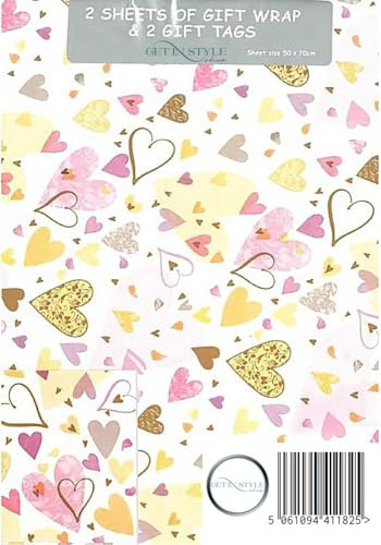 GetInStyle Shop Wrapping Paper Gift Wrap 2 Sheets & 2 Matching Tags. Anniversary Wedding Engagement Valentine