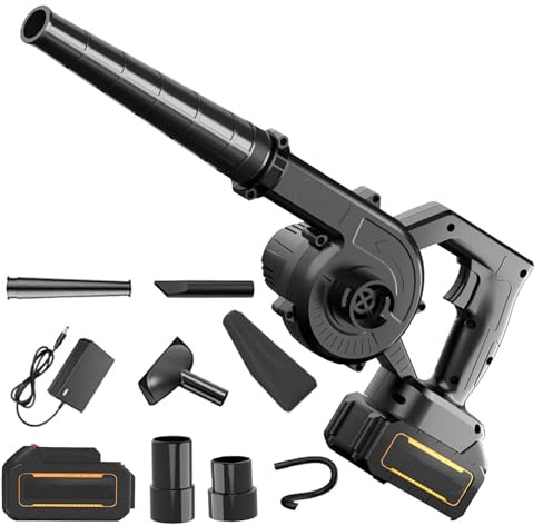 Soplador de batería de 21 V, 600 W/ 3.3m³/min / 23 000 RPM, soplador de Hojas inalámbrico con batería y Cargador, portátil para Nieve, Jardines, Patio, Hoja (Negro-1 batería)