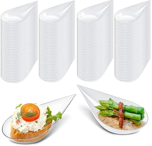 Lot de 100 assiettes à apéritif en plastique transparent avec fourchettes de 5 cm - Assiettes de service réutilisables pour dessert, apéritif, fête d'échantillon (10 x 5 cm)
