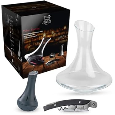 PEUGEOT - Coffret Dégustation de Vin - Tire-Bouchon Peugeot Malbec + Carafe à Décanter Évolution + Nettoyeur de Carafe Bilbo - Pour Ouvrir, Aérer & Servir le Vin - Fabrication Européenne