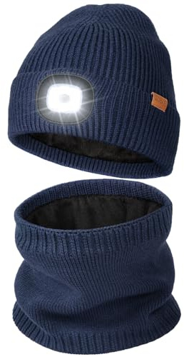 Wmcaps Mütze mit LED Licht und Schal Set, Fleece Wintermütze mit Licht | Rundum-Wärme, Weiches Fleecefutter, Ultrahell LED-Leuchte, ideal für kalte Gassi-Runden, Geschenke für Männer Frauen
