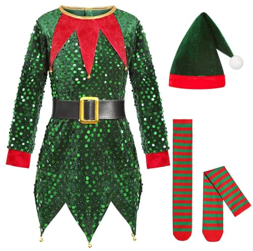 Generisch Costume de fée 2026 pour fille - Avec manches - Vert - 110 cm