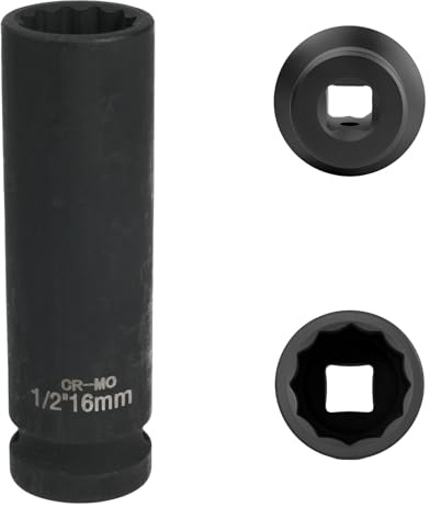 FortuneGlobe Socket 16 mm 1/2 inch 12-Point, Impact Socket 1/2 inch 16 mm CR-MO Chromium-Molybdenum Steel (Black)